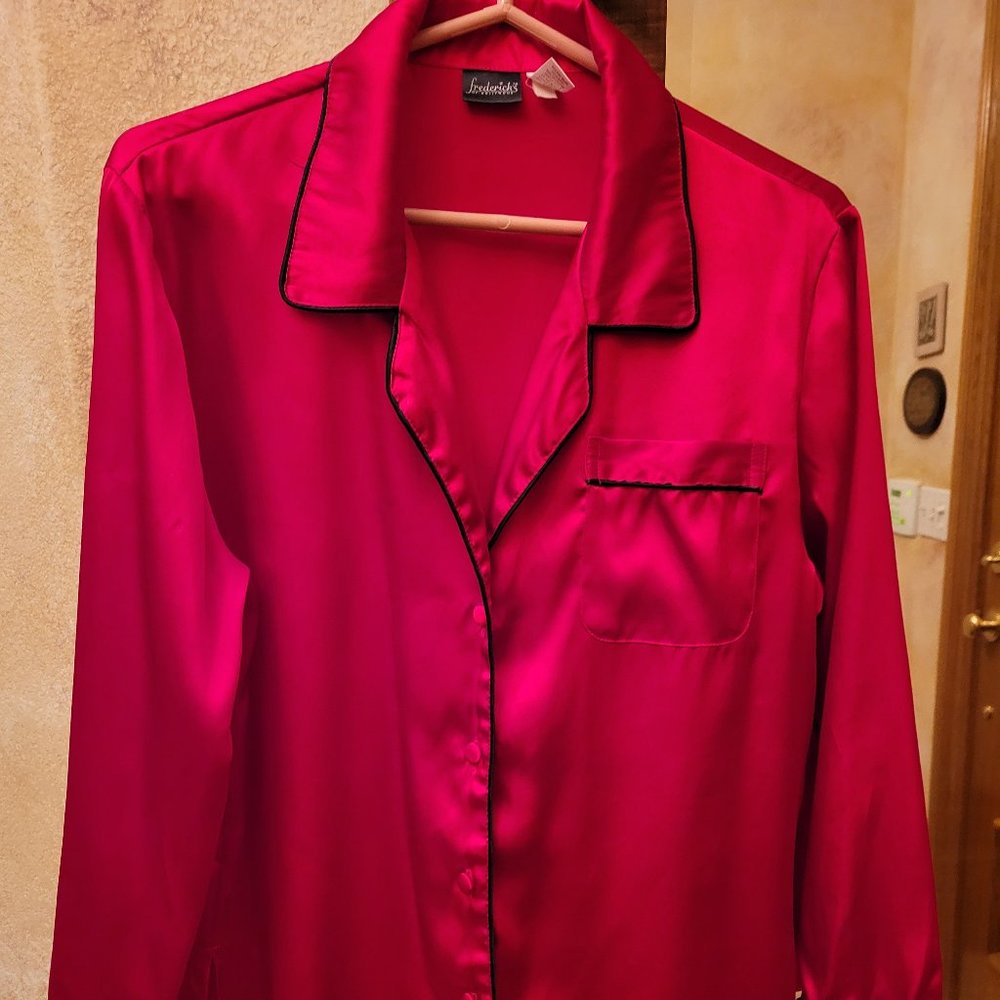 Frederick's of Hollywood Red Long-Sleeve PJ Top